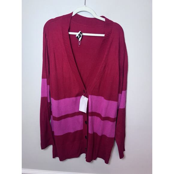 Madeleine Thompson Womens Red Knit Ribbed Trim Cardigan Sweater L NWT Valentine - Picture 6 of 12